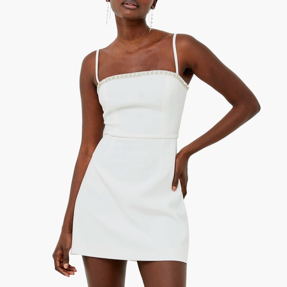 French Connection Whisper Embellish Neck Mini Dress